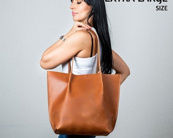 Woman shoulder bag, Leather shopping bag, Tote leather bag, Leather tote bag, Extra large tote bag, Shoulder woman bag, Caramel leather tote