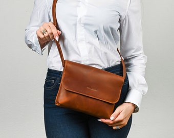 Cognac leather bag, Casual leather bag, Shoulder woman bag, Gift for her, Leather purse, Handmade leather bag, Shoulder leather bag