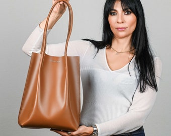 Shoulder Bag, Tote leather bag, Caramel leather tote, Leather tote bag, Small tote bag, Woman shoulder bag, Gift for woman