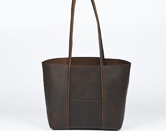 Chocolate leather tote, Tote leather bag, Leather tote bag, Woman shoulder bag, Gift for her, Leather shopping bag, Laptop bag,
