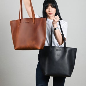 Cognac Ledertasche, schwarze Ledertasche, Ledereinkaufstasche, große Einkaufstasche, Frauenschultertasche, Geschenk für Frau, Ledertasche