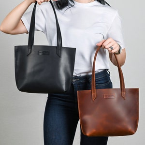 Schwarze Ledertasche, Ledertasche, Mini-Einkaufstasche, Frau Schultertasche, Geschenk für Frau, Tote Ledertasche, Cognac Ledertasche, Geschenk für sie