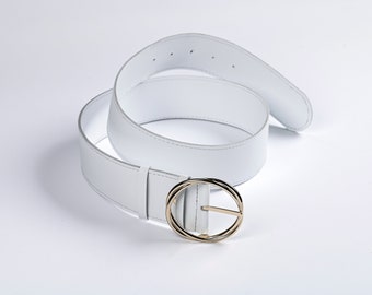 White belt, Leather belt, Belt for women, Wide belt