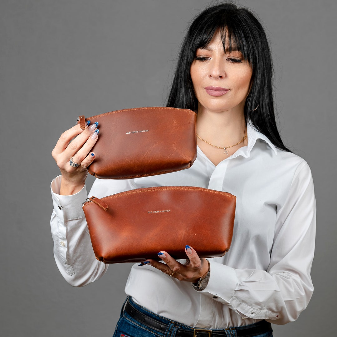 Women's Cosmetic Bag, Leather Toiletry Bag, Birthday Gift Ideas