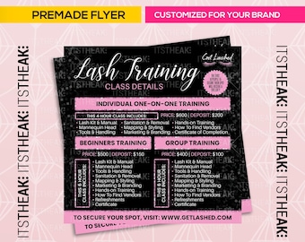 Premade Lash Flyer \u2013 Customized For Your Brand \u2013 Become A Lash Artist Female Entrepreneur Lash Extensions Training Class Lash Seminar Lashes