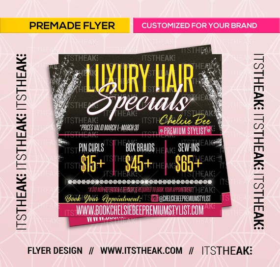 Premade Hair Specials Flyer Customized For Your Brand Hair Etsy