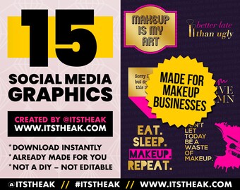 Social Media Graphics for Makeup Businesses | Social Media Content Posts Flyer Templates | Makeup Quotes | Makeup Artists | Pink Gold Purple