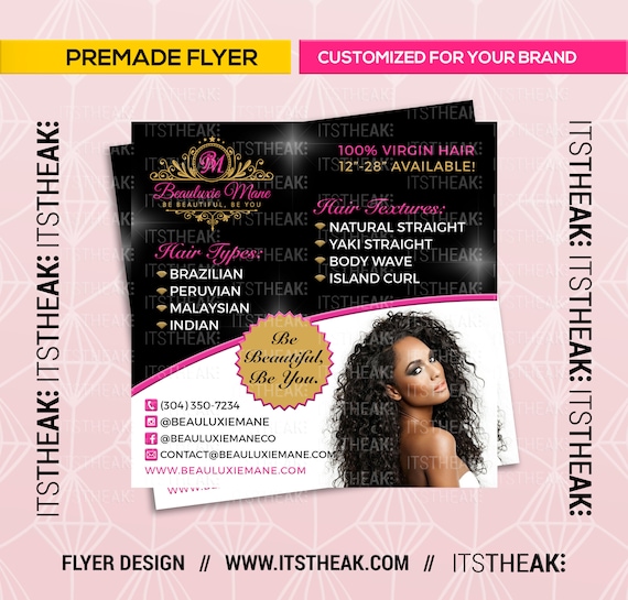 Premade Hair Extension Flyer Customized For Your Brand Etsy