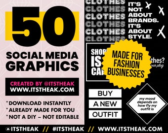 Social Media Graphics for Clothing Businesses | Social Media Content | Instagram Posts | Flyer Template | Fashion Quotes Shoes | White Black