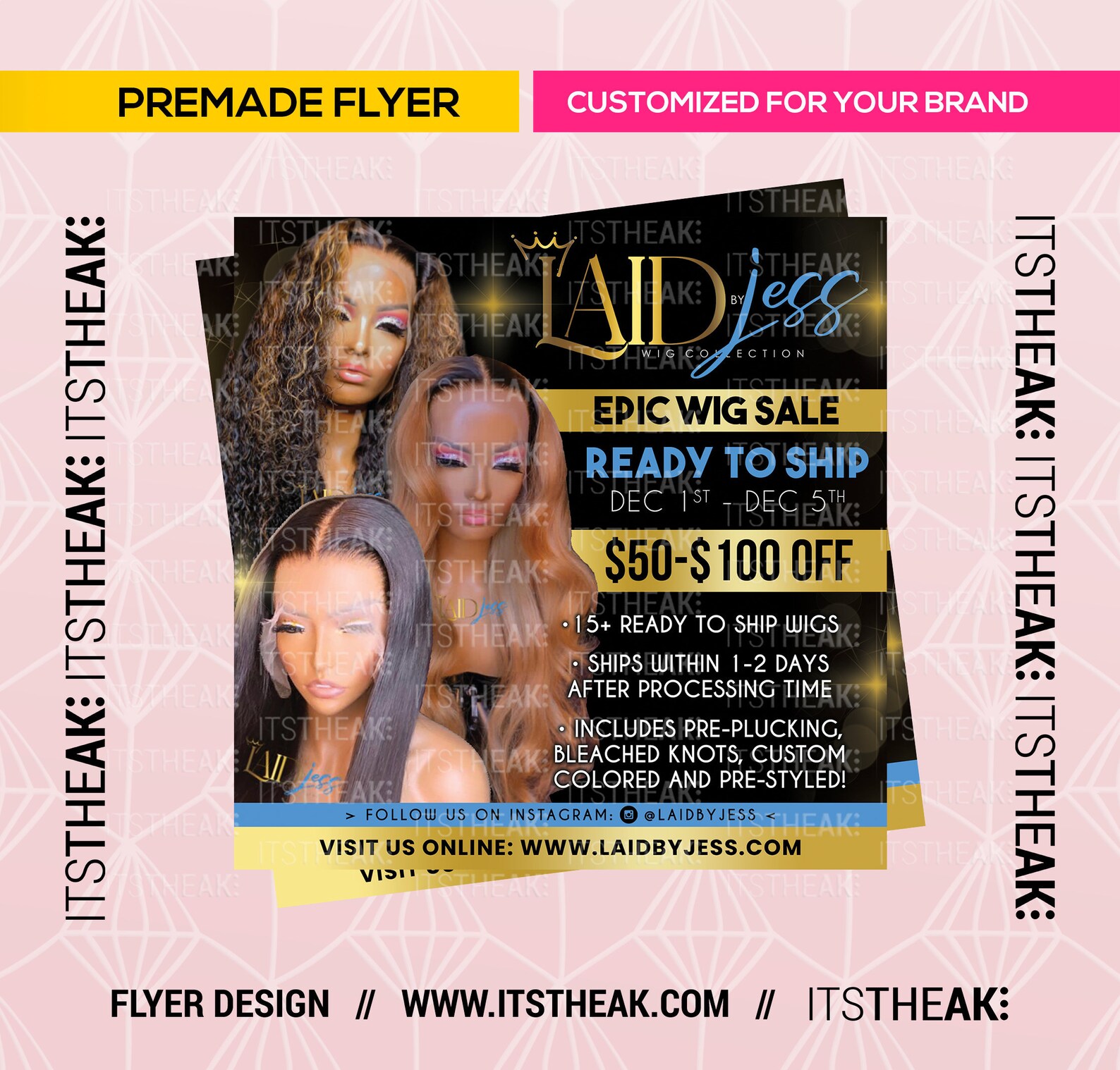 Premade Wig Sale Flyer Customized For Your Brand Hair Etsy