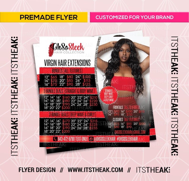 Premade Hair Extension Flyer Customized For Your Brand Etsy