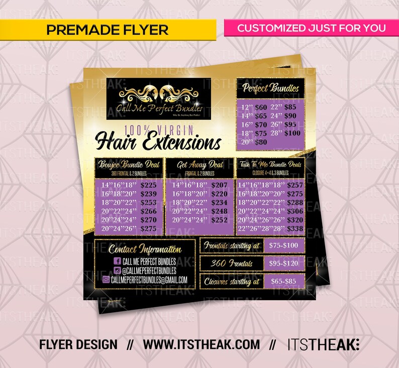 Premade Pricing Flyer Customized For You Hair Extensions Etsy