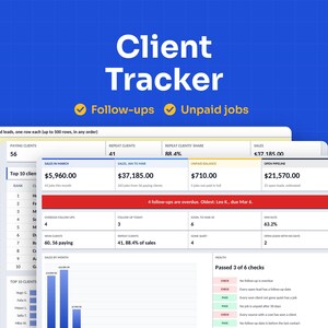 Client Tracker Spreadsheet, CRM for Small Business, Follow-Up List, Lead Sources (Excel/Google Sheets)