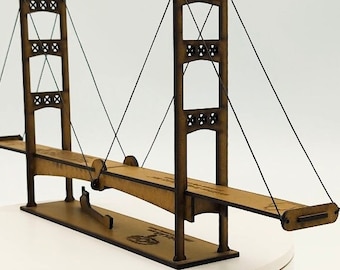 Mini Mackinac Bridge i trä, Mackinac Michigan 45 cm lång x 23 cm hög, laserskuren trämodell, montering krävs, tillverkad i Michigan