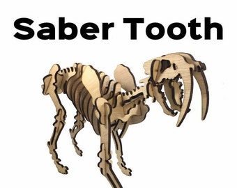 Saber Tooth, laser cut dinosaur, birthday gift, wooden model, Made in Michigan