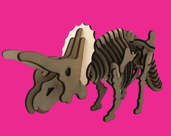 Triceratops, laser cut dinosaur, birthday gift, wooden model, Made in Michigan