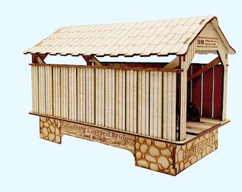 Fallasburg Covered Bridge i trä, Lowell, Michigan, 30 cm lång x 23 cm hög, laserskuren trämodell, montering krävs, tillverkad i Michigan