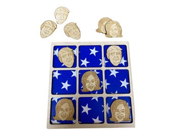 Wooden Tic Tac Toe Game, President, Trump, Kamala, Custom Tic Tac Toe Board, Political, Travel Game, Gag Gift