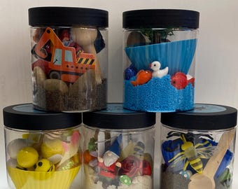 tinkrDIY 8 oz Sensory Jar, Party Favor, Kids Goodie Bags, Birthday Party Favors, Girls Gift, Boys Gift, Kinetic, Playdoh, Travel Kit
