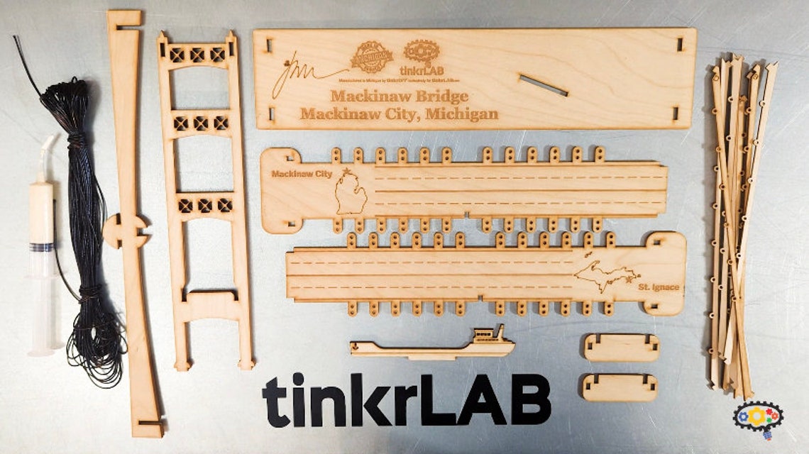 Mighty Mackinac Bridge Wood Model Kit, Mackinac Michigan 26 Long X 11
