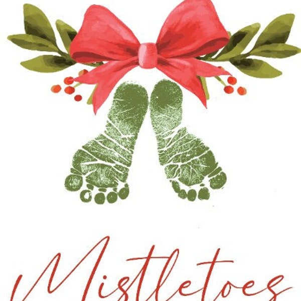 Watercolor Mistletoes Merry Christmas - 2023 - 8.5 x11 Printable - Instant Download Footprint Christmas Gift - Baby DIY - JPEG PDF