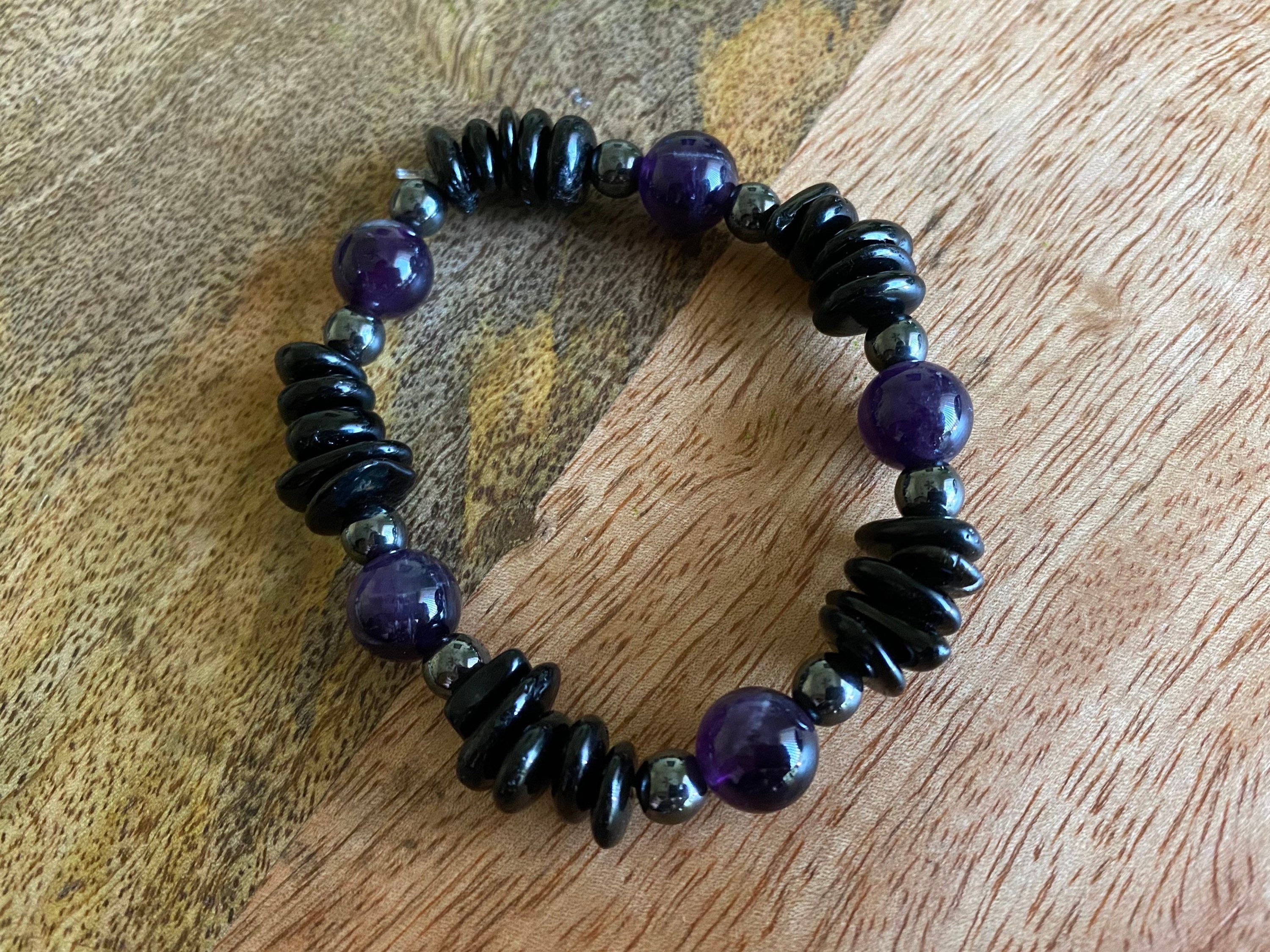 Crystal bracelet Amethyst & black Tourmaline Etsy