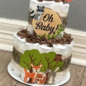 Woodland Diaper Cake| Woodland| 2 Tier Diaper Cake| Diaper Cake
