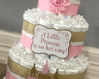 Princess Diaper Cake| Girl Diaper Cake| Diaper Cake| 3 Tier Diaper Cake| Diaper Cake for Girl| Pink Diaper Cake