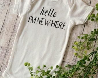 Baby Onesie®| Onesie® for Baby| Hello I'm New Here Onesie®| Announcement Onesie®| Coming Home Outfit|