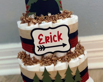 Lumberjack Diaper Cake | 3 Tier Diaper Cake | Boy Diaper Cake | Diaper Cake | Diaper Cake for Boy| Buffalo Plaid Diaper Cake