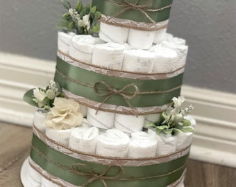 Girl Diaper Cake 3 Tier Diaper Cake Greenery Diaper Cake Floral Diaper Cake Mauve Diaper Cake Burlap Diaper Cake