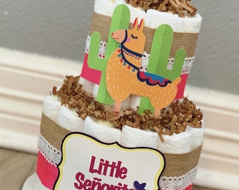 Llama Diaper Cake| Fiesta Diaper Cake | 2 Tier Diaper Cake | Girl Diaper Cake | Mexican Diaper Cake | Diaper Cake for Girl