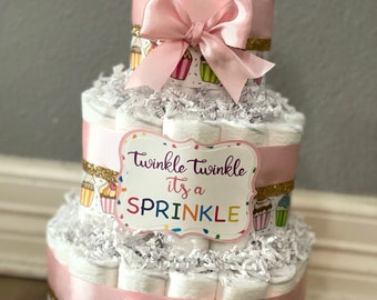 Cupcake Diaper Cake| Sprinkle Diaper Cake| Diaper Cake| 3 Tier Diaper Cake| Diaper Cake for Girl| Pink Diaper Cake| Girl Diaper Cake