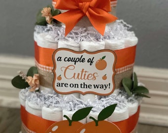 Cutie Diaper Cake| Orange Diaper Cake| 3 Tier Diaper Cake| Diaper Cake| Twins Diaper Cake