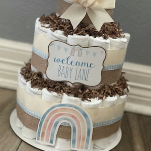 Boho Diaper Cake Rainbow Diaper Cake Boho Rainbow Diaper Cake 3 Tier Diaper Cake Boy Diaper Cake Blue Diaper Cake Diaper Cake image 1