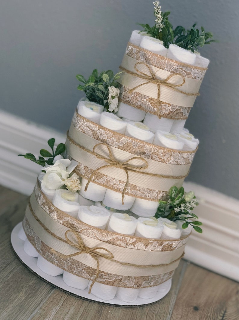 Floral Diaper Cake Greenery Diaper Cake Burlap Diaper Cake Etsy