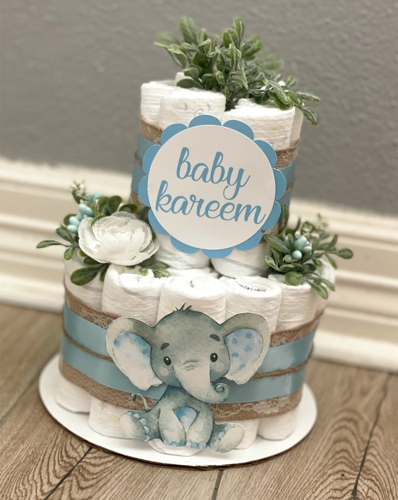 Elephant Diaper Cake Greenery Diaper Cake Burlap Diaper Etsy