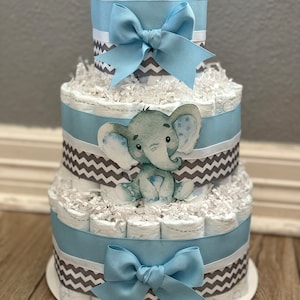 Blue and Gray Elephant Diaper Cake Elephant Diaper Cake Blue and Gray Diaper Cake Boy Diaper Cake Blue Diaper Cake Diaper Cake image 3