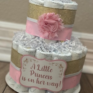 Princess Diaper Cake| Girl Diaper Cake| Diaper Cake| 2 Tier Diaper Cake| Diaper Cake for Girl| Pink Diaper Cake