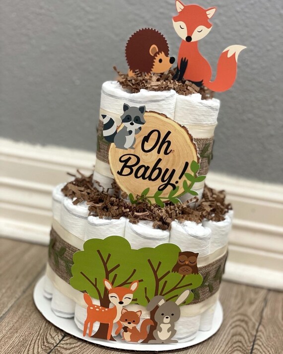 Woodland Diaper Cake| Woodland| 2 Tier Diaper Cake| Diaper Cake