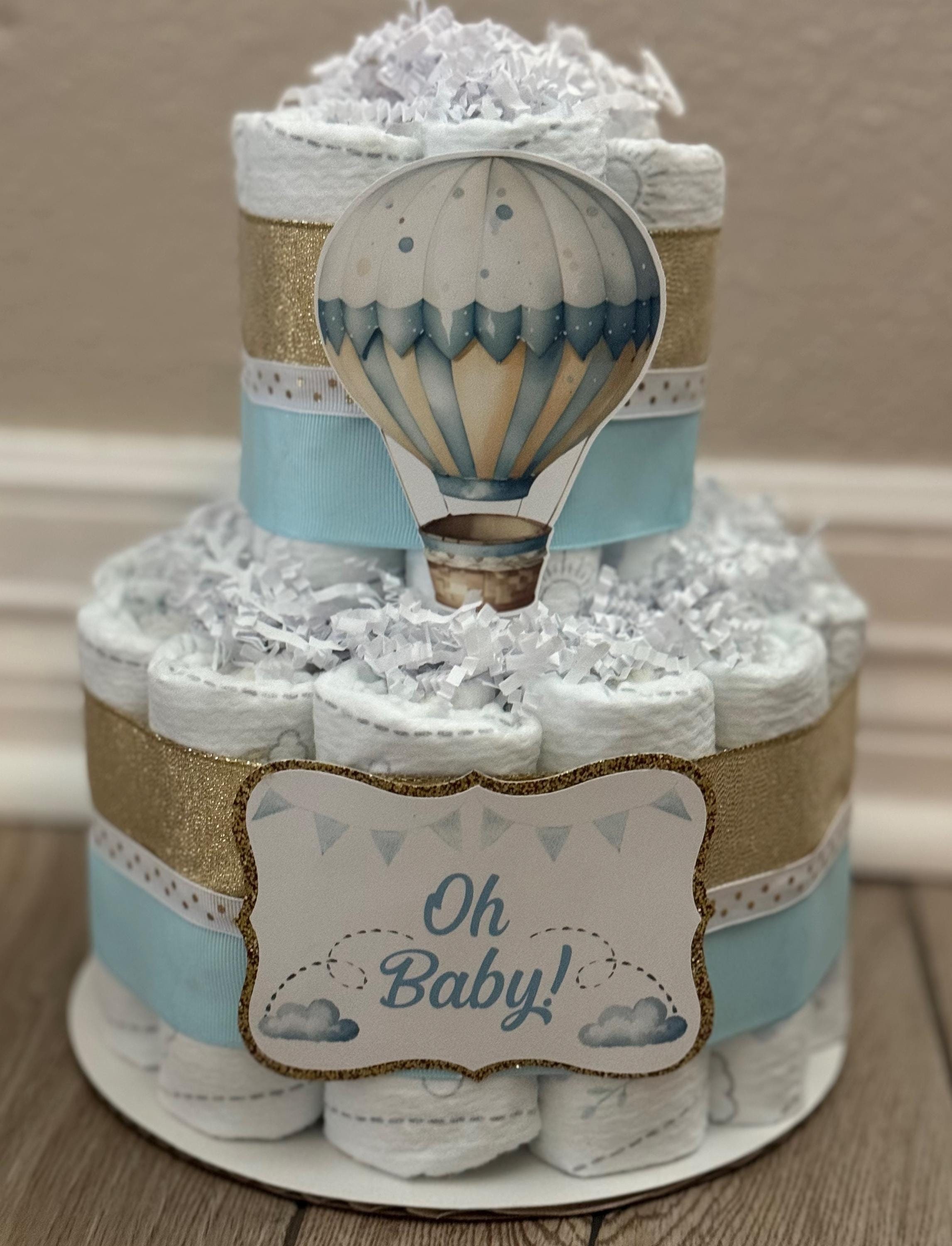Air Balloon Diaper Cake| Boy Diaper Cake| Diaper Cake| 2 Tier Diaper Cake| Diaper Cake for Boy