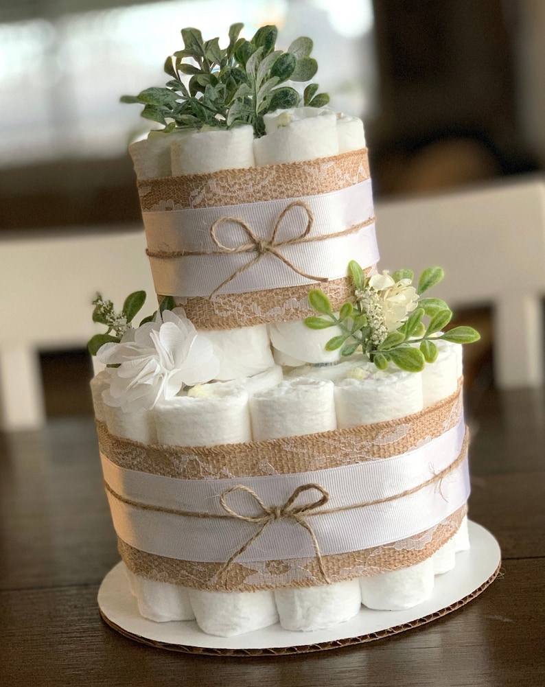 Floral Diaper Cake Greenery Diaper Cake White Diaper Cake Etsy