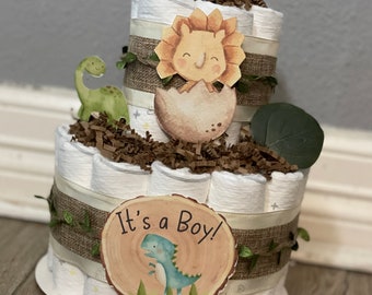 Dinosaur Diaper Cake| Boy Diaper Cake| Diaper Cake| 2 Tier Diaper Cake| Green Diaper Cake| 3 Tier Diaper Cake| Greenery Diaper Cake