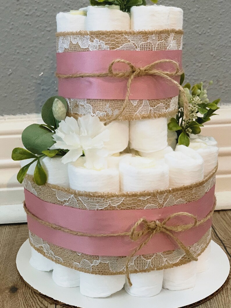 Floral Diaper Cake Greenery Diaper Cake Burlap Diaper Cake Etsy
