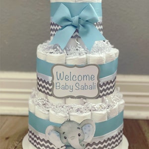 Blue and Gray Elephant Diaper Cake Elephant Diaper Cake Blue and Gray Diaper Cake Boy Diaper Cake Blue Diaper Cake Diaper Cake image 2