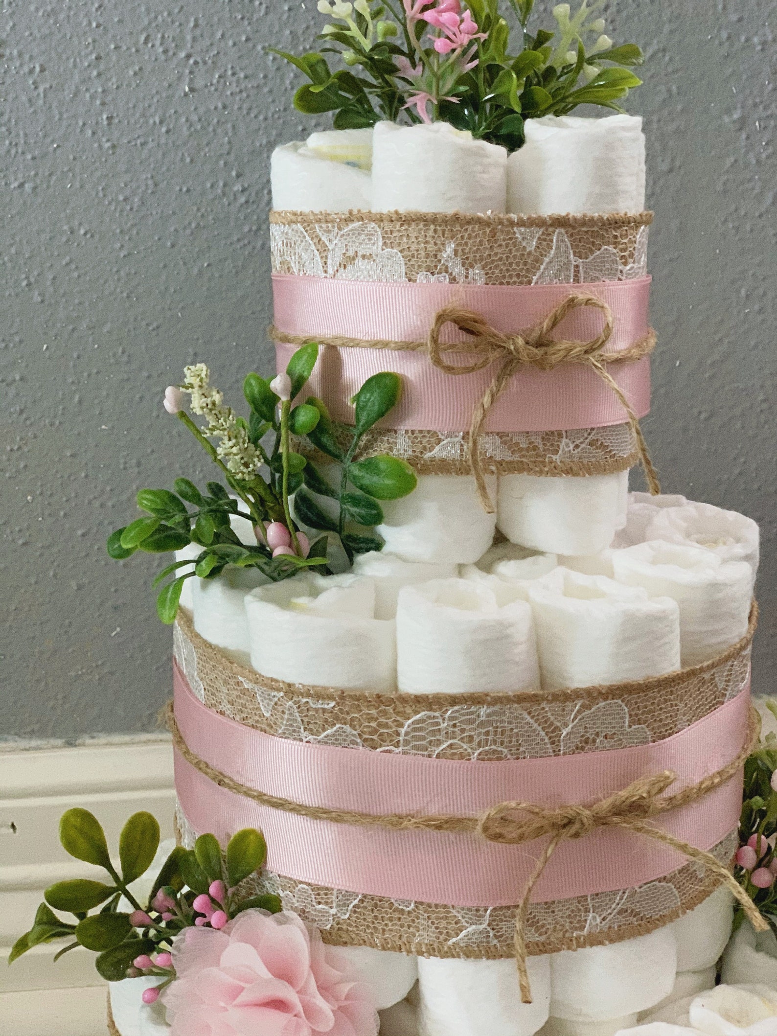 Floral Diaper Cake Greenery Diaper Cake Pink Diaper Cake Etsy