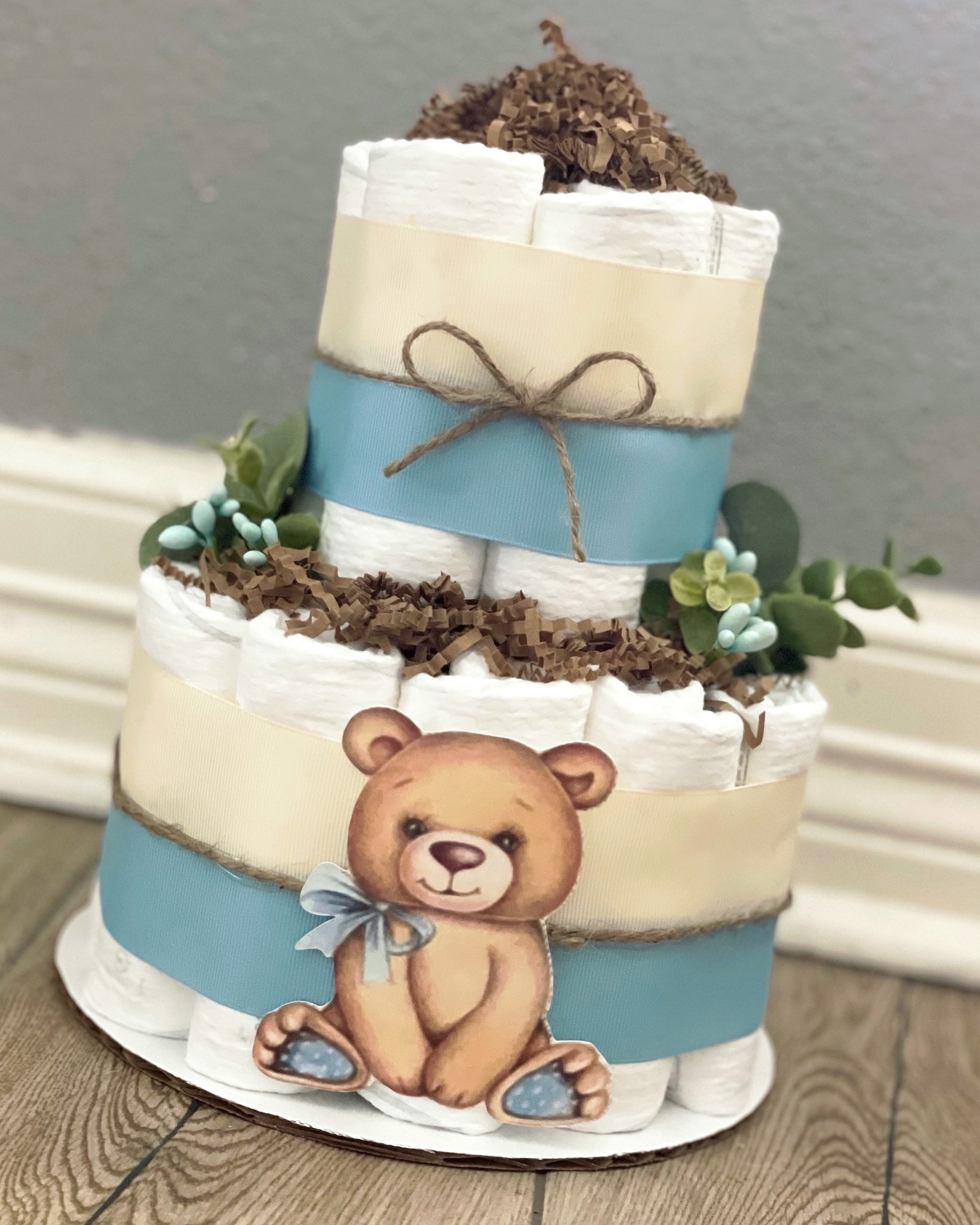 Bear Diaper Cake Teddy Bear Diaper Cake Blue Diaper Cake Etsy