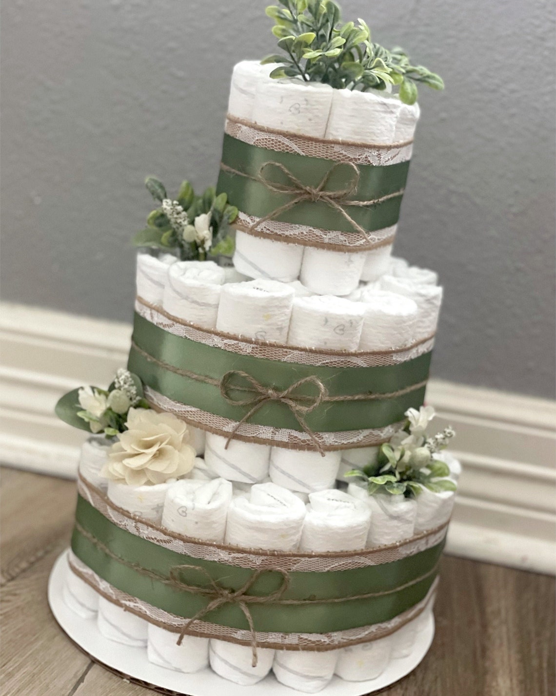 Floral Diaper Cake Greenery Diaper Cake Burlap Diaper Cake Etsy