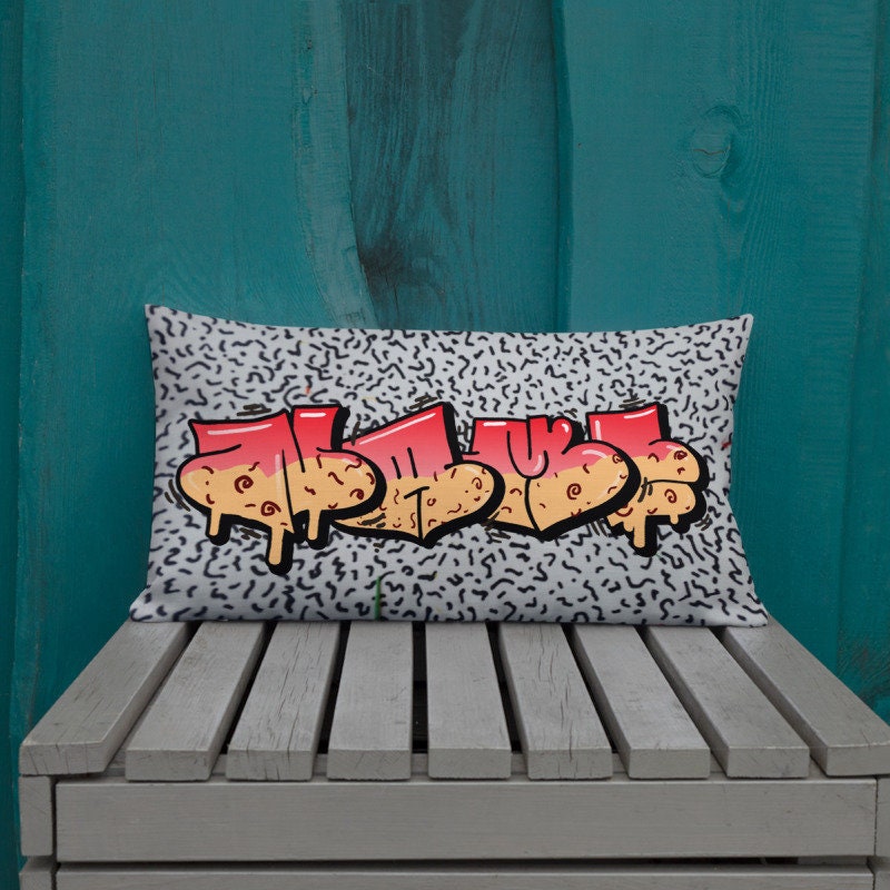 Personalised Graffiti Blue Cushion – Custom Name Pillow, Birthday Gift Idea-787112