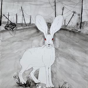 CARTÃO DE NOTA Lebre Coelho Arte cartão de felicitações em branco